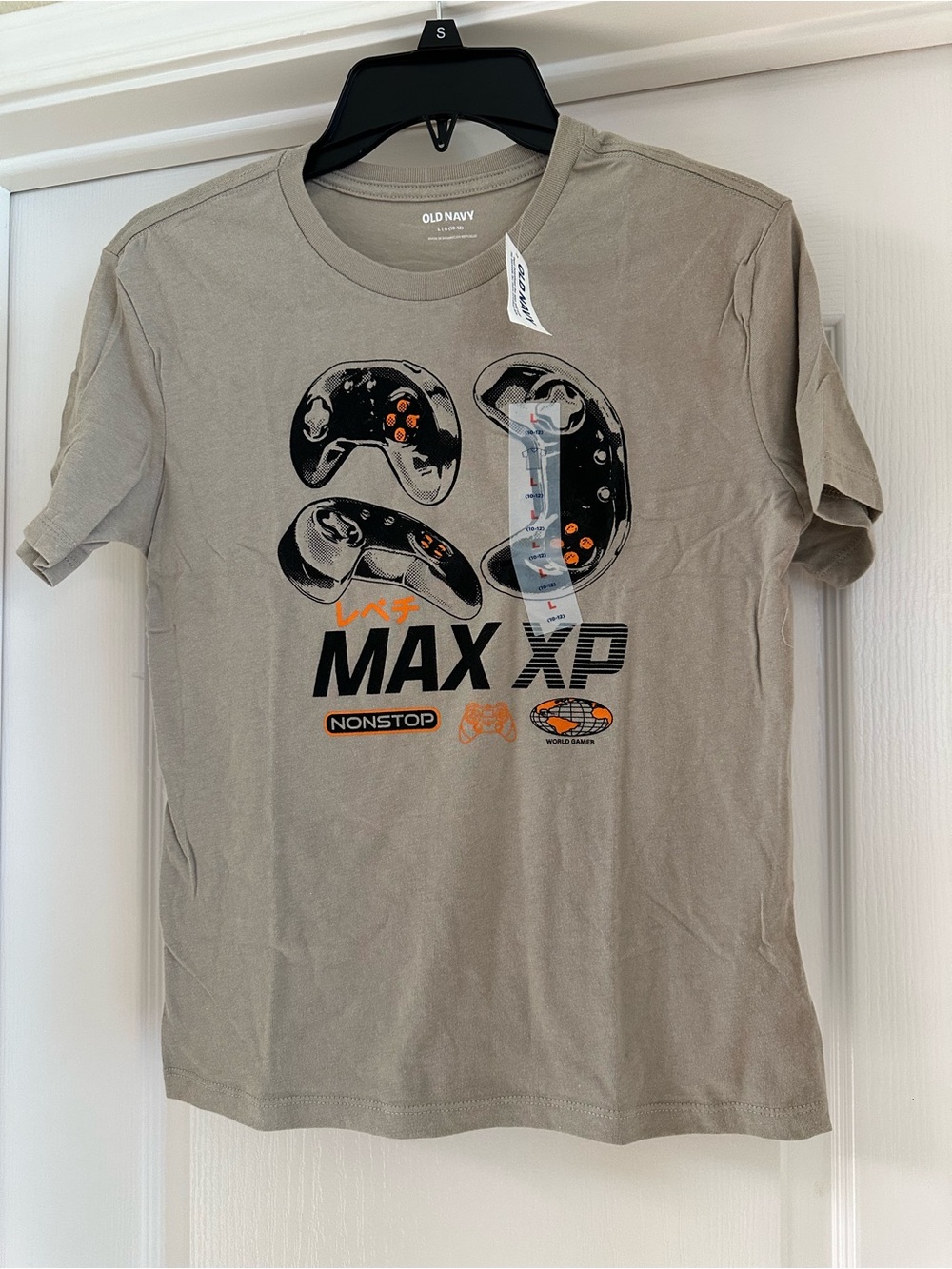 Old Navy Khaki Graphic Gaming Tee with Orange Accents